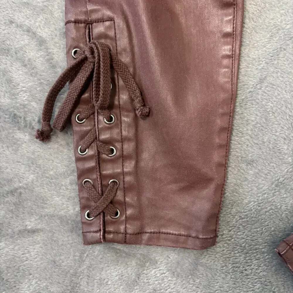 Pilcro and the‎ Letterpress Womens Pants 27 Red Wax Coated Burgundy Lace Up